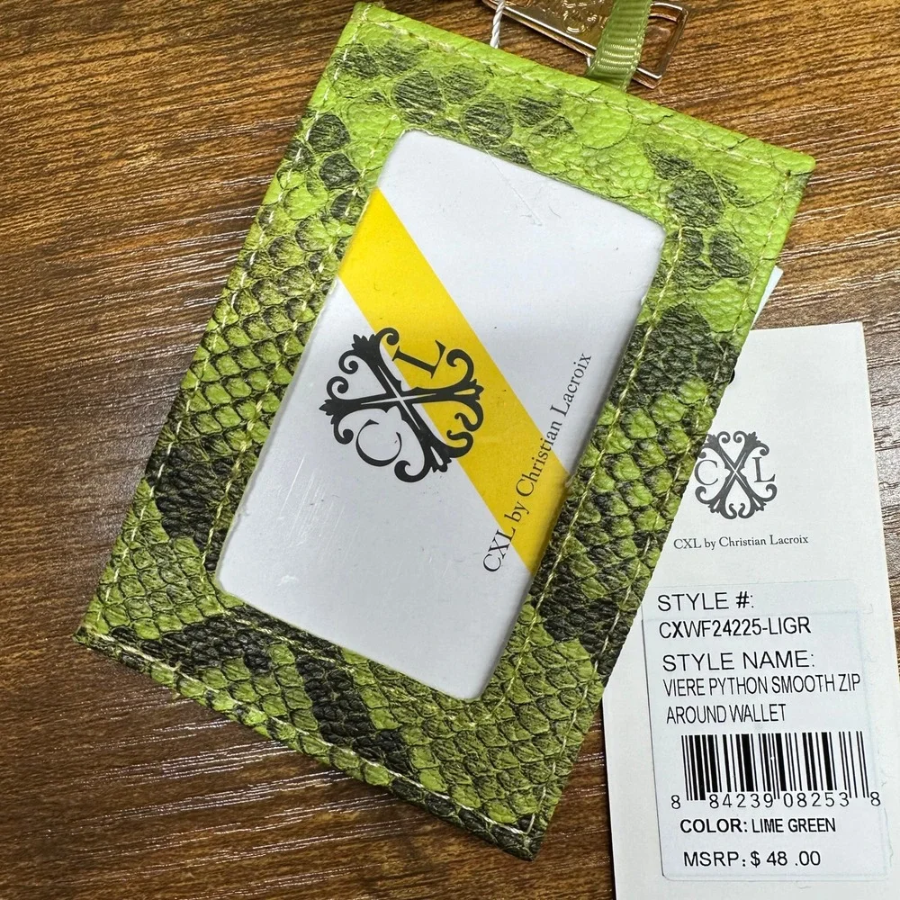 CXL Christian Lacroix Lime Green Viere Python Smooth Zip Around Wallet Card Case